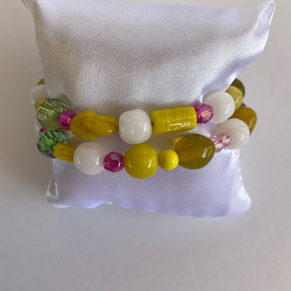 Hand Crafted Necklace Wrap Bracelet Set Yellow Green Multi Mixed Media - Picture 16 of 16